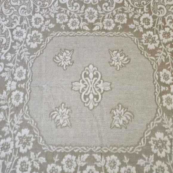 VTG Cream Beige Reversible Damask Floral Coverlet Bedspread‎ French Twin Full - Picture 6 of 13